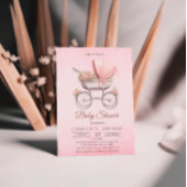 ピンクヴィンテージクラシックガールベビーシャワー 招待状