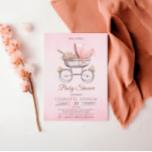 ピンクヴィンテージクラシックガールベビーシャワー 招待状