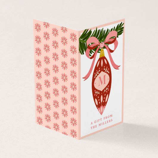 ピンクヴィンテージクリスマスオーナメントモノグラムギフトラベル (外部)