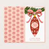 ピンクヴィンテージクリスマスオーナメントモノグラムギフトラベル (外部フラット)