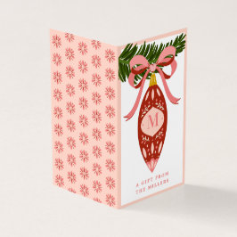 ピンクヴィンテージクリスマスオーナメントモノグラムギフトラベル