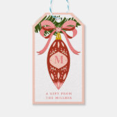 ピンクヴィンテージクリスマスオーナメントモノグラムギフトラベル ギフトタグ (正面)