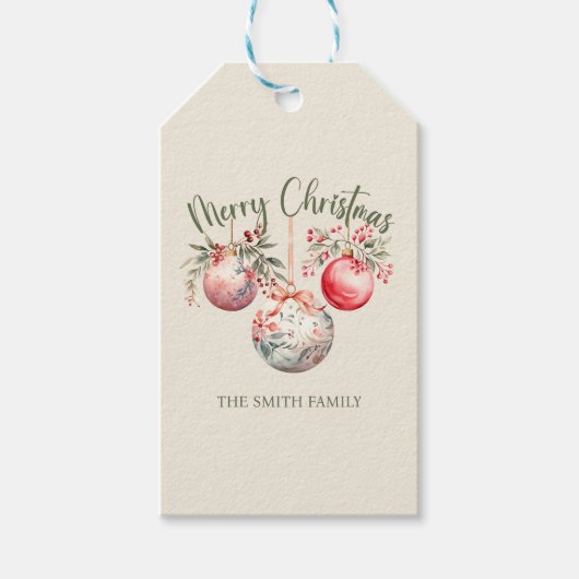 ピンクヴィンテージクリスマスオーナメント ギフトタグ (正面)