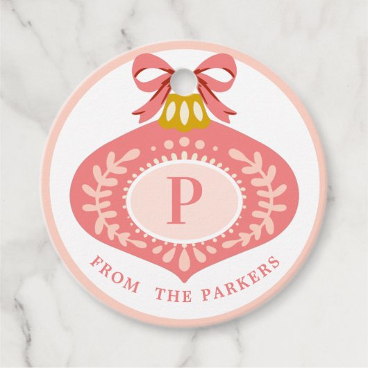 ピンクヴィンテージクリスマスオーナメント |フォトメッセージカード フェイバータグ (正面)