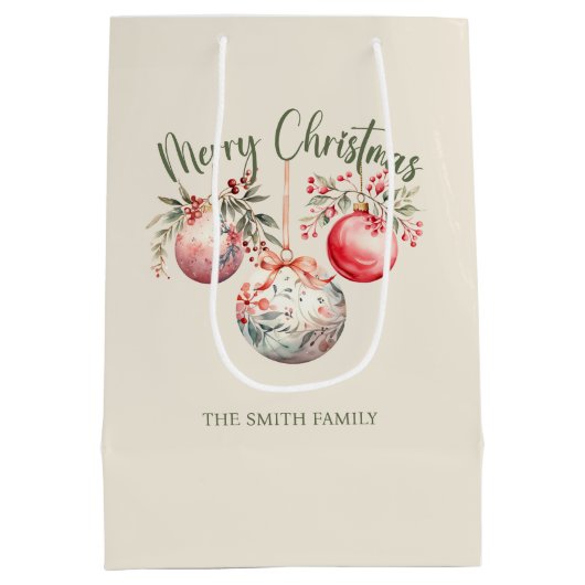 ピンクヴィンテージクリスマスオーナメント ミディアムペーパーバッグ (裏面)