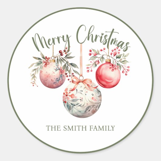 ピンクヴィンテージクリスマスオーナメント ラウンドシール (正面)