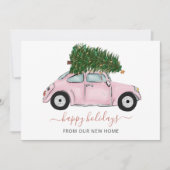 ピンクヴィンテージクリスマスカーウェーブホリデーカードを移動 (正面)