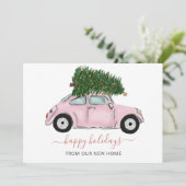 ピンクヴィンテージクリスマスカーウェーブホリデーカードを移動 (スタンド正面)