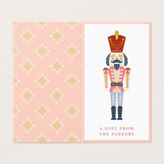 ピンクヴィンテージクリスマスナツクラッカー折り畳みギフトラベル (外部フラット)