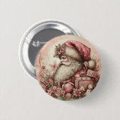 ピンクヴィンテージサンタボタン 缶バッジ (正面&裏面)