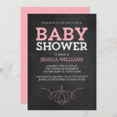 ピンクヴィンテージシャルボードベビーシャワー 招待状 (正面/裏面)