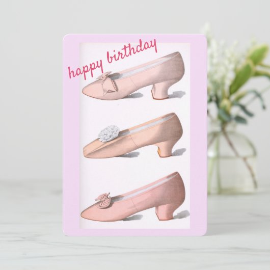 ピンクヴィンテージシューズ誕生日カード (スタンド正面)