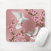 ピンクヴィンテージスタイルドーブ&さくらんぼブロッサム マウスパッド (マウス)