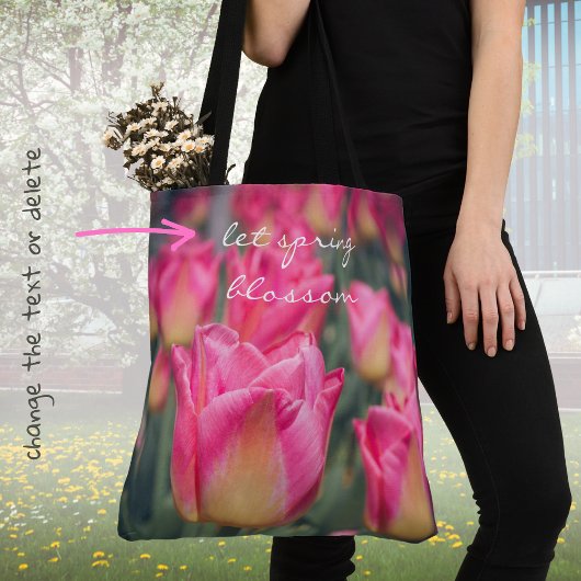 ピンクヴィンテージスタイル春チューリップ トートバッグ