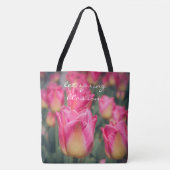 ピンクヴィンテージスタイル春チューリップ トートバッグ (正面)