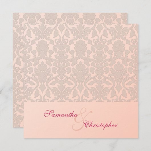 ピンクヴィンテージダマスク結婚式招待状 招待状 (正面/裏面)