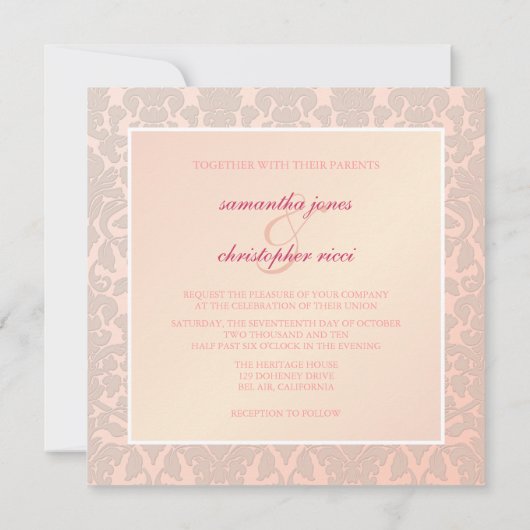 ピンクヴィンテージダマスク結婚式招待状 招待状 (裏面)