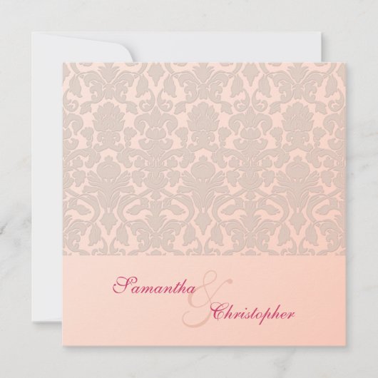 ピンクヴィンテージダマスク結婚式招待状 招待状 (正面)