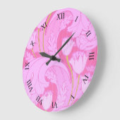 ピンクヴィンテージチューリップフローラ ラージ壁時計 (傾斜)