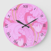 ピンクヴィンテージチューリップフローラ ラージ壁時計 (正面)
