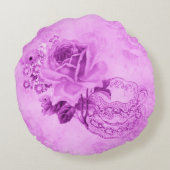 ピンクヴィンテージティーカップ&フラワーラウンドピロー ラウンドクッション (裏面)