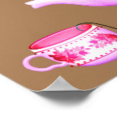 ピンクヴィンテージティーポットイラストレーション ポスター (角)