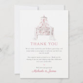 ピンクヴィンテージトイルデュジュオイガールベビーシャワー サンキューカード (正面)