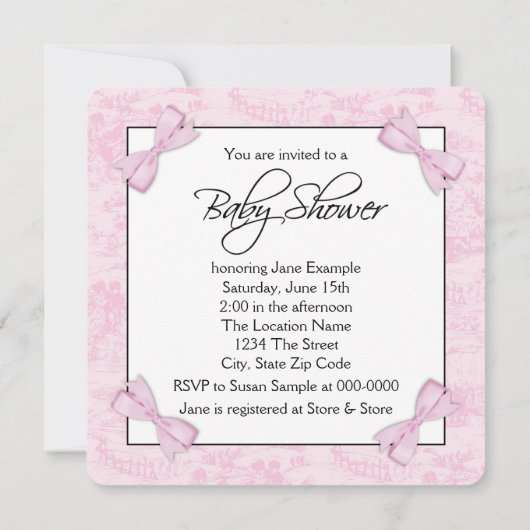 ピンクヴィンテージトイルベビーガールシャワー 招待状 (裏面)