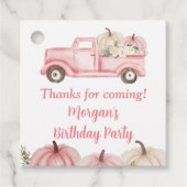 ピンクヴィンテージトラックカボチャ誕生日パーティー フェイバータグ (正面)