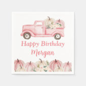 ピンクヴィンテージトラックパンプキンガールバースデーパーティー スタンダードカクテルナプキン (正面)