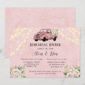 ピンクヴィンテージトラック牡丹ライトリハーサルディナー 招待状 (正面/裏面)
