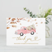 ピンクヴィンテージトラック秋ベビーシャワーありがとう 招待状 (スタンド正面)
