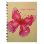 ピンクヴィンテージバタフライのカスタマイズ可能な名前ガールズ ノートブック (正面)