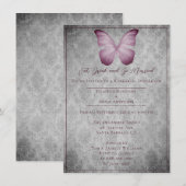 ピンクヴィンテージバタフライダマスクリハーサルディナー 招待状 (正面/裏面)