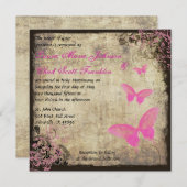 ピンクヴィンテージバタフライ招待状 招待状 (正面/裏面)