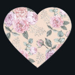 ピンクヴィンテージバラデザイン ハートシール<br><div class="desc">シームレスパターンバラ花ヴィンテージ</div>