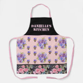 ピンクヴィンテージバラバラ水彩カスタマイズ可能Ap エプロン (正面)
