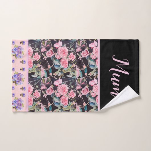 ピンクヴィンテージバラバラ水彩ムームマザーズ バスタオルセット (ハンドタオル)