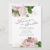 ピンクヴィンテージバラフローラホワイトブライダルシャワー 招待状 (正面)