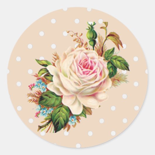 ピンクヴィンテージバラ水玉模様シール ラウンドシール (正面)