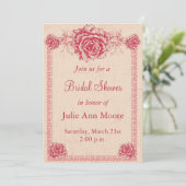ピンクヴィンテージバラ縁どブライダルシャワー 招待状 (スタンド正面)