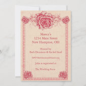 ピンクヴィンテージバラ縁どブライダルシャワー 招待状 (裏面)