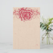 ピンクヴィンテージバラ縁ど 便箋 (スタンド正面)