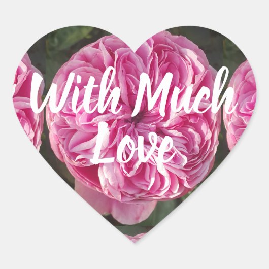 ピンクヴィンテージバラ花フローラと愛 ハートシール (正面)