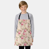 ピンクヴィンテージバラ花柄 エプロン (着用した状態)