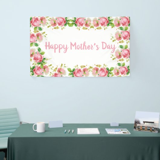 ピンクヴィンテージバラ-お母さんの日おめでとう 横断幕 (トレードショー)