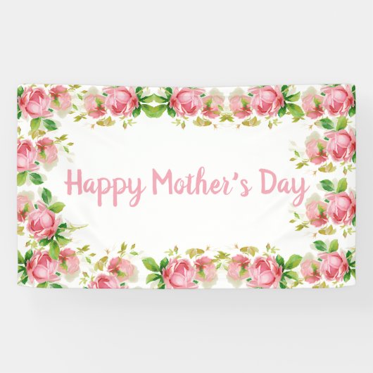 ピンクヴィンテージバラ-お母さんの日おめでとう 横断幕 (横)