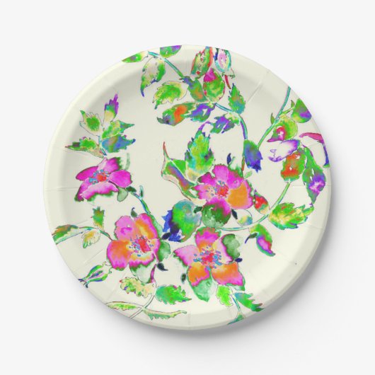 ピンクヴィンテージバラ ペーパープレート (正面)