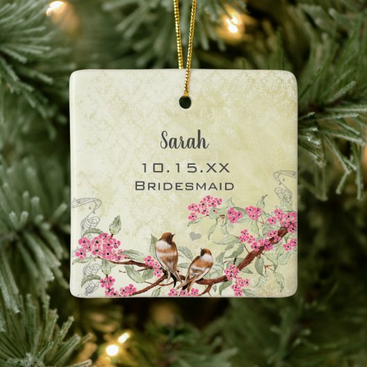 ピンクヴィンテージバードメイド・オブ・オーナー(花嫁付き添い人)結婚式の引き出物 セラミックオーナメント (ツリー)
