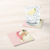 ピンクヴィンテージビクトリアンサンタクロースストライプホテル スクエアペーパーコースター (インサイチュ)